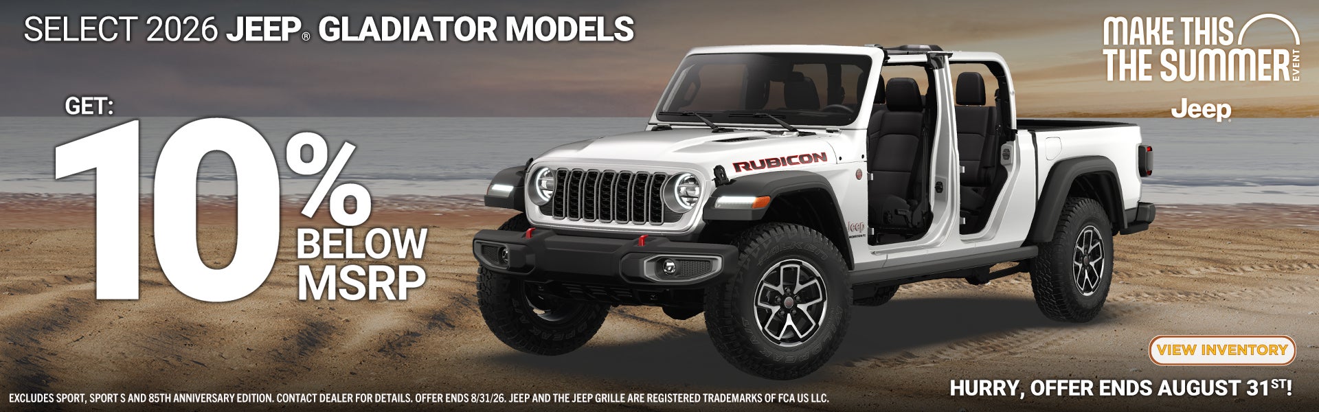 2026 Jeep Gladiator select models, up to 10% below MSRP