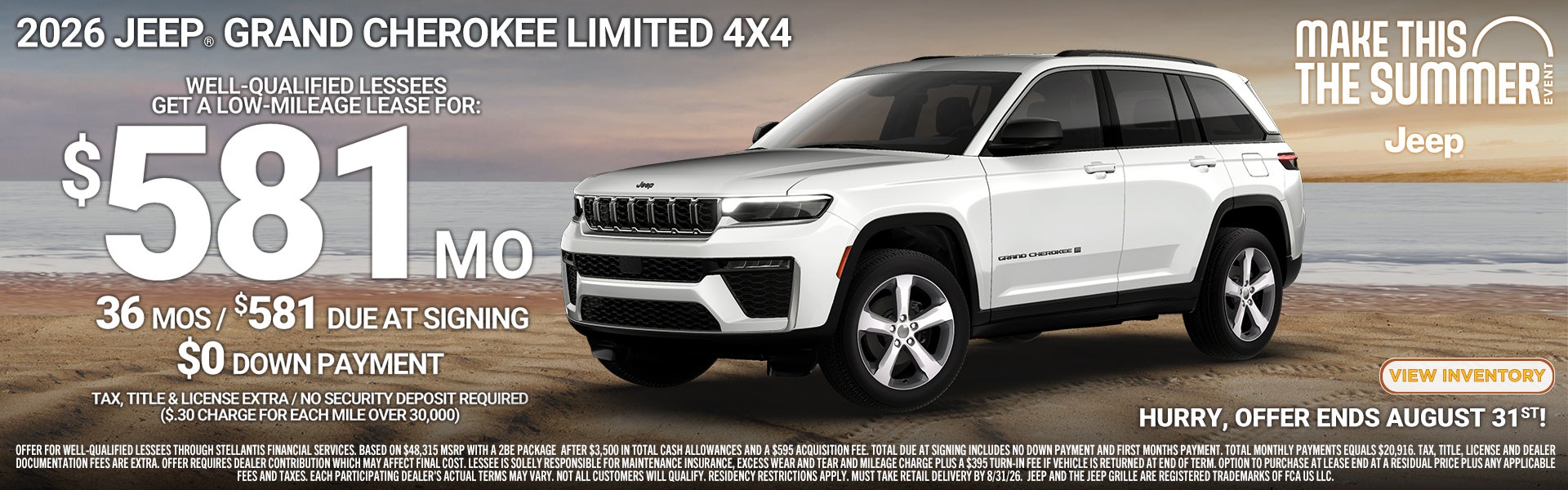 2026 Jeep Grand Cherokee Limited 4x4, lease for $581 per mo.