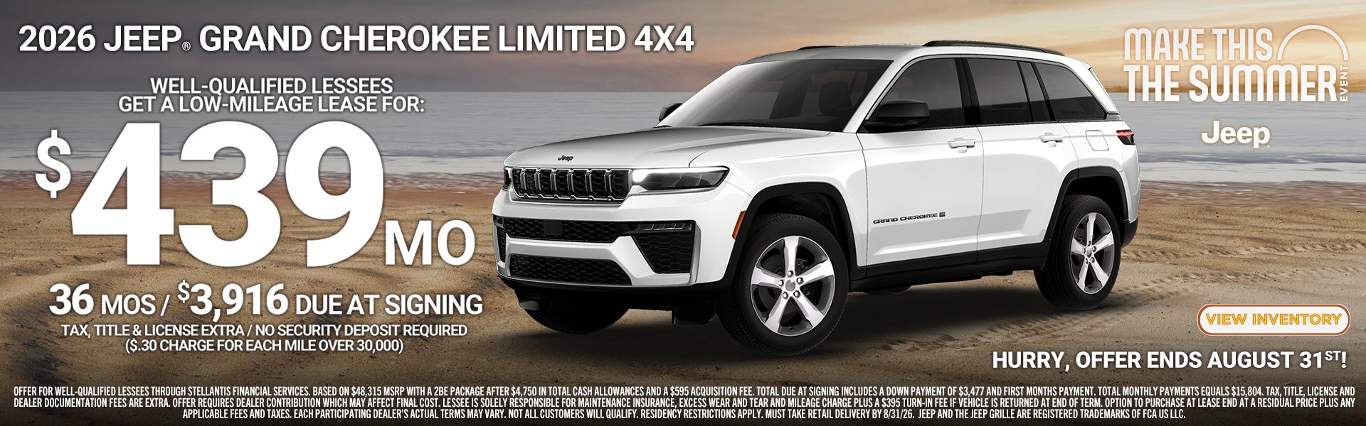 2026 Jeep Grand Cherokee Limited 4x4, lease for $439 per mo.