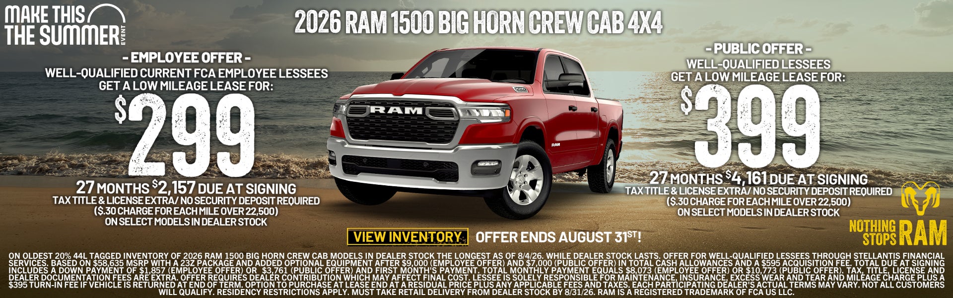 2026 RAM 1500 Big Horn Crew Cab, lease for $299