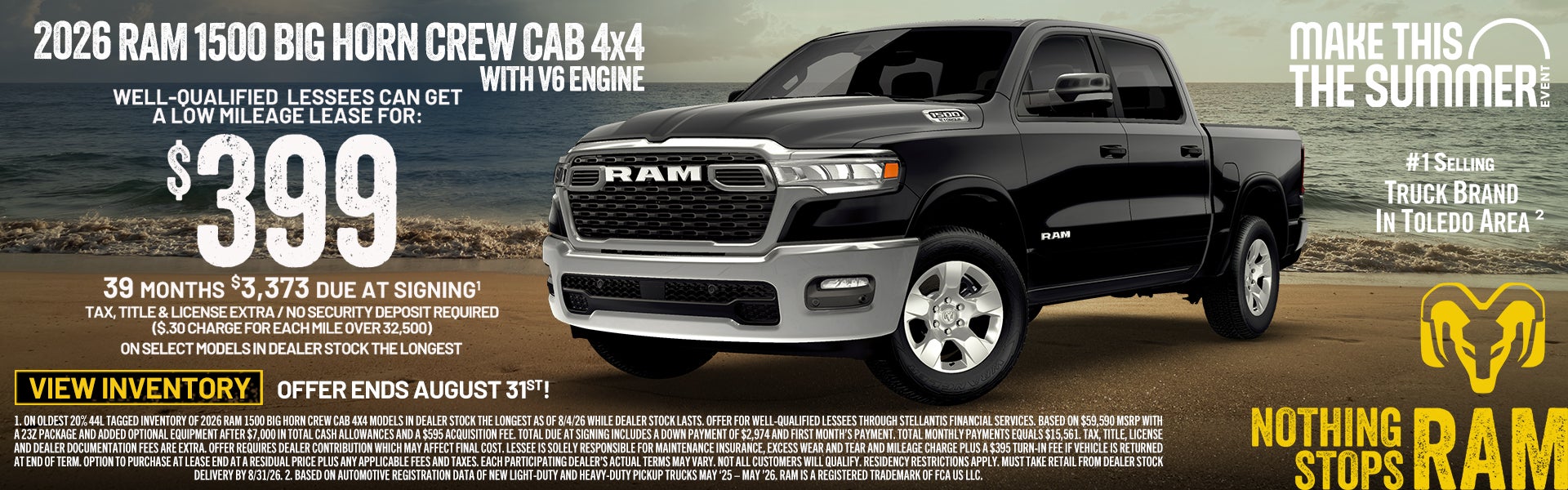 2026 RAM 1500 Big Horn Crew Cab, lease for $399