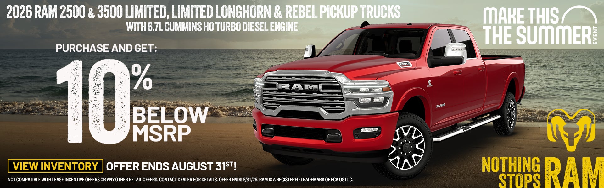 2026 RAM 2500 & 3500, select trims, 10% below MSRP